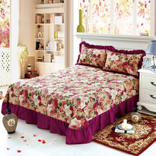 Load image into Gallery viewer, 100% Pure Cotton Ruffled Soft Bed Sheet Purple Floral Large Bedsheet Queen King size Bedsheet with Two Pillow Covers Flat sheet