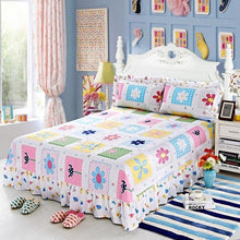 Load image into Gallery viewer, 100% Pure Cotton Ruffled Soft Bed Sheet Purple Floral Large Bedsheet Queen King size Bedsheet with Two Pillow Covers Flat sheet