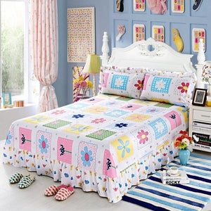 100% Pure Cotton Ruffled Soft Bed Sheet Purple Floral Large Bedsheet Queen King size Bedsheet with Two Pillow Covers Flat sheet