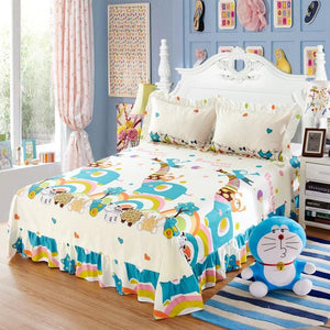 100% Pure Cotton Ruffled Soft Bed Sheet Purple Floral Large Bedsheet Queen King size Bedsheet with Two Pillow Covers Flat sheet