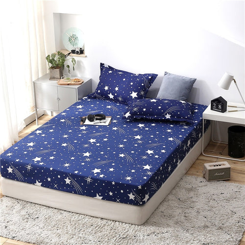 Blue Meteor Shower Star Printed Fitted Sheet 1pc Polyester Mattress Cover with Elastic Rubber Band Twin Full Queen King BedSheet
