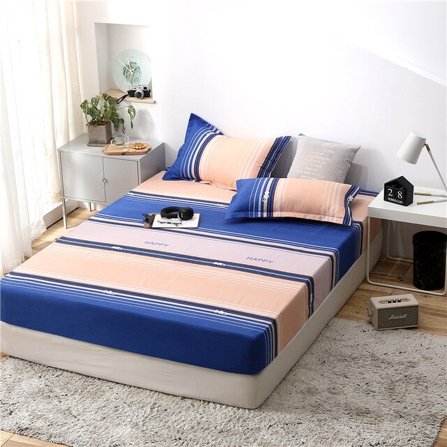Blue Meteor Shower Star Printed Fitted Sheet 1pc Polyester Mattress Cover with Elastic Rubber Band Twin Full Queen King BedSheet