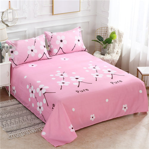 3 Pcs Bed Set Bed Sheet +2 Pc Pillowcase Bed Linen Mattress Covers Fitted Sheet Flat Sheet Bedsheet Queen King Full Twin Size