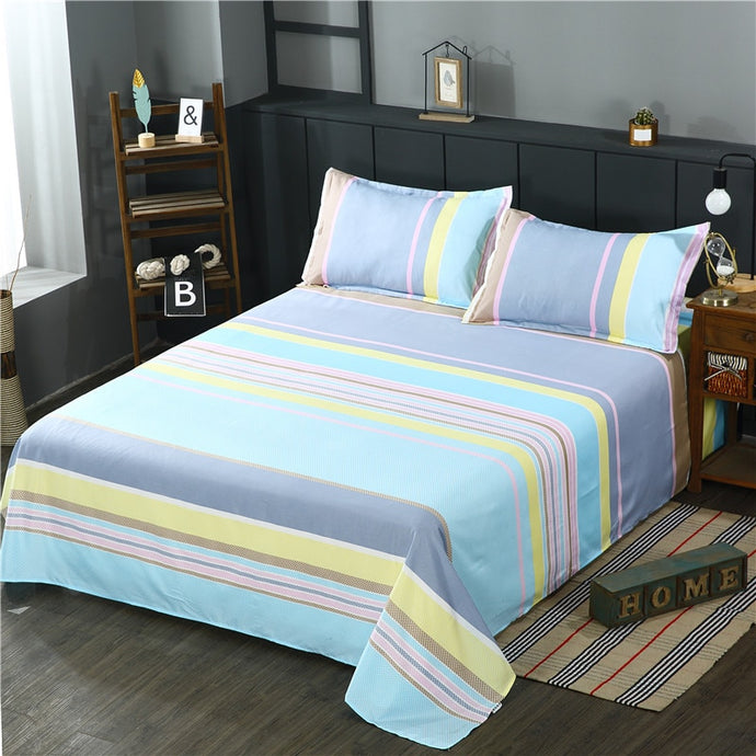 Striped Print 1 PC Bed Linens Flat Bed Sheet Plain Printed For Single/ Double Bed Twin Queen King Size Bedsheets FS02