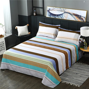 Striped Print 1 PC Bed Linens Flat Bed Sheet Plain Printed For Single/ Double Bed Twin Queen King Size Bedsheets FS02