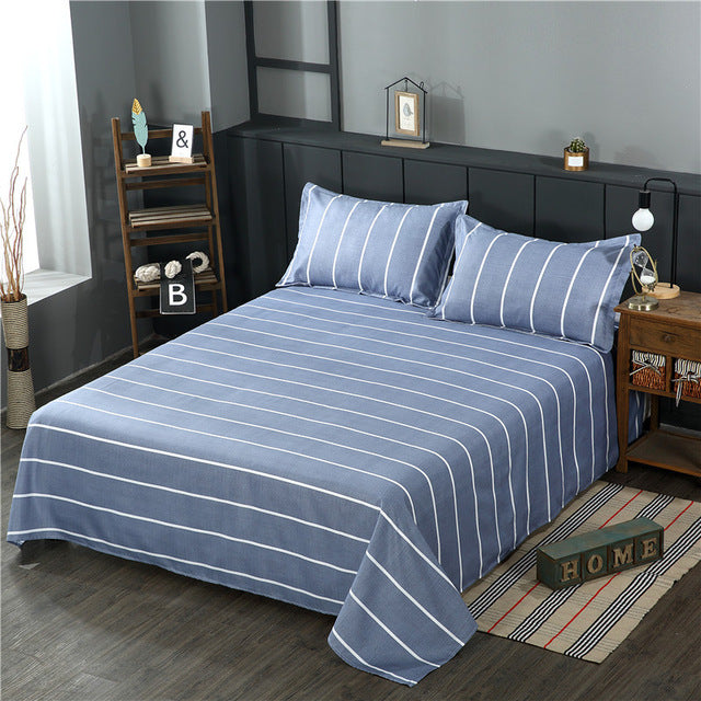 Striped Print 1 PC Bed Linens Flat Bed Sheet Plain Printed For Single/ Double Bed Twin Queen King Size Bedsheets FS02